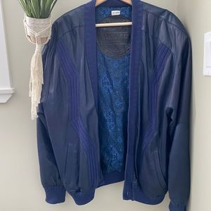 Vintage Navy Blue leather bomber jacket